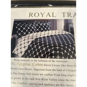 Royal Tradition 100% Egyptian Cotton Duvet Cover King Calking Navy Reversible 3p